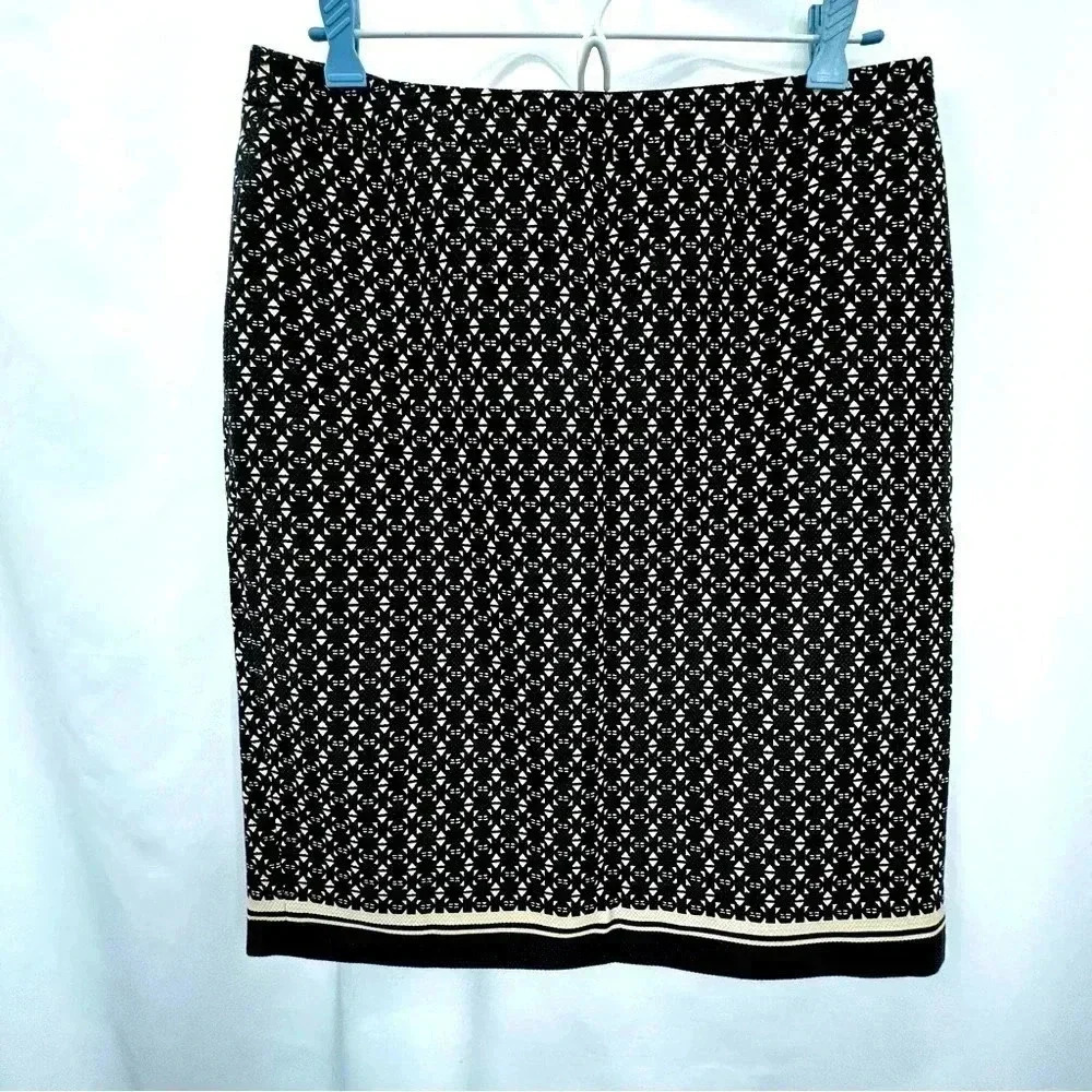 The Limited Pencil Skirt Womens 8 Black White Geometric Jacquard Slit